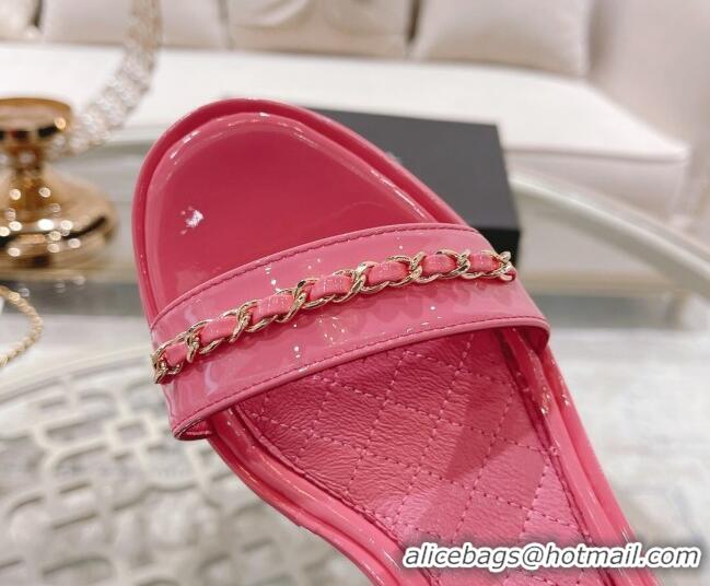 Affordable Price Chanel Patent Leather Wedge Sandals with Chain 030451 Light Pink