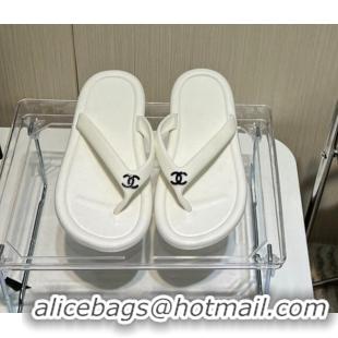 Low Price Chanel Thong Flat Slide Sandals White 030460