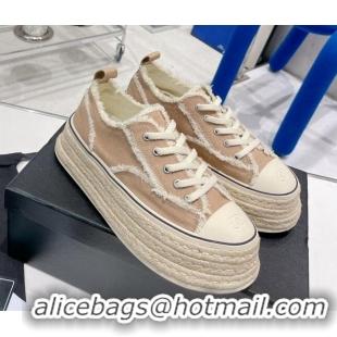 Stylish Chanel Canvas Platform Sneakers 5cm Beige 030462