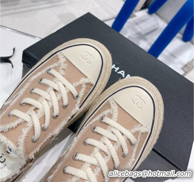 Stylish Chanel Canvas Platform Sneakers 5cm Beige 030462