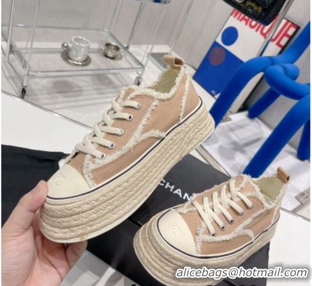 Stylish Chanel Canvas Platform Sneakers 5cm Beige 030462