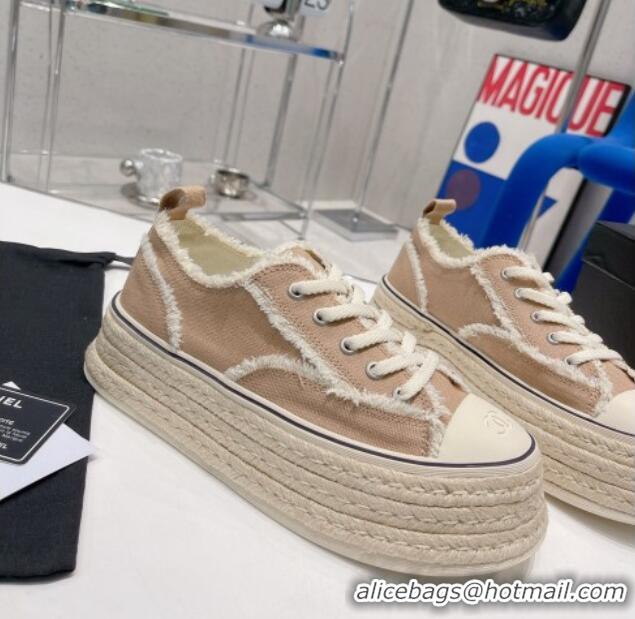 Stylish Chanel Canvas Platform Sneakers 5cm Beige 030462