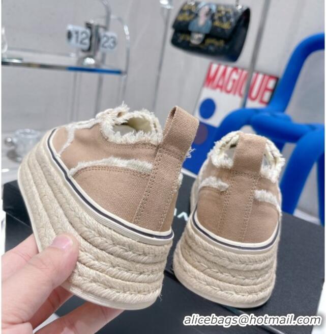 Stylish Chanel Canvas Platform Sneakers 5cm Beige 030462