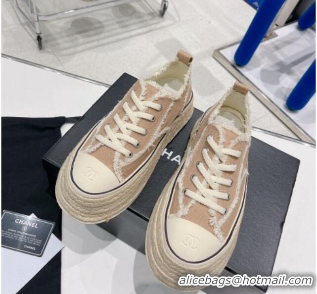 Stylish Chanel Canvas Platform Sneakers 5cm Beige 030462