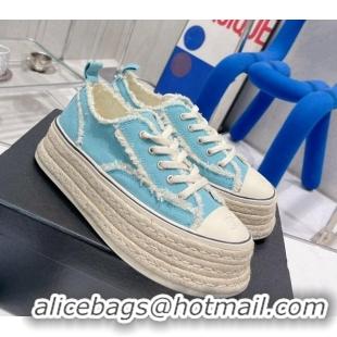 Good Product Chanel Canvas Platform Sneakers 5cm 030462 Blue