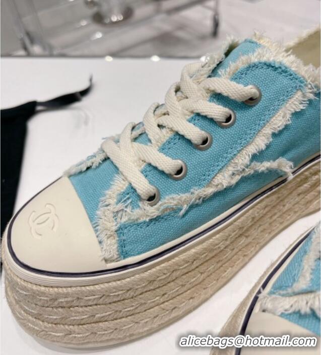 Good Product Chanel Canvas Platform Sneakers 5cm 030462 Blue