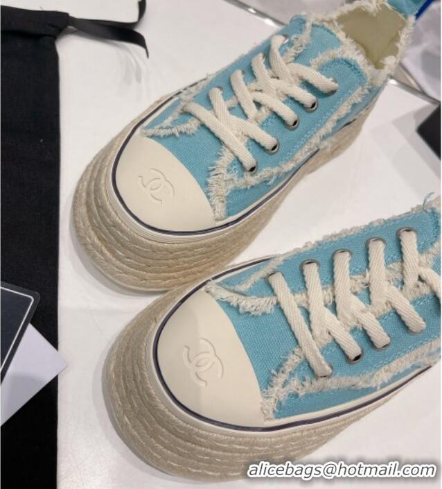 Good Product Chanel Canvas Platform Sneakers 5cm 030462 Blue