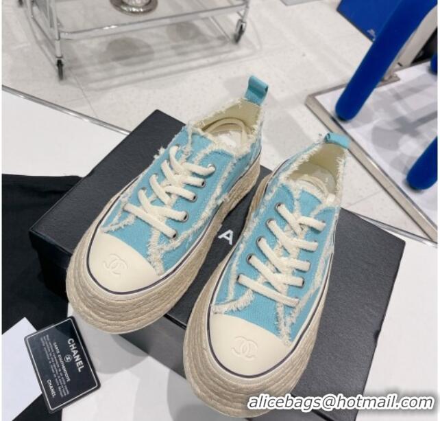 Good Product Chanel Canvas Platform Sneakers 5cm 030462 Blue