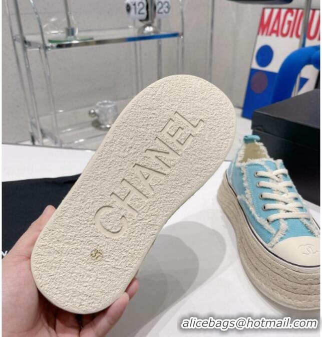 Good Product Chanel Canvas Platform Sneakers 5cm 030462 Blue