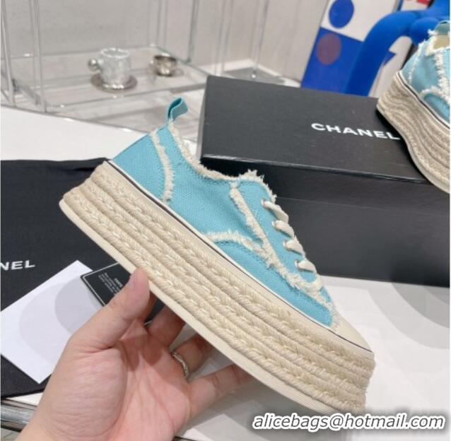 Good Product Chanel Canvas Platform Sneakers 5cm 030462 Blue