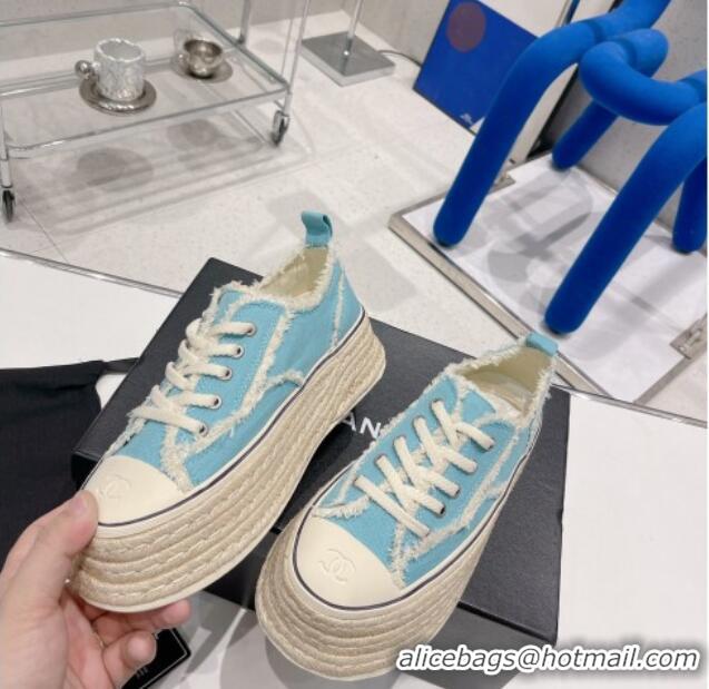 Good Product Chanel Canvas Platform Sneakers 5cm 030462 Blue