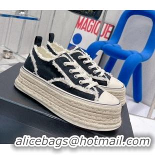 Classic Practical Chanel Canvas Platform Sneakers 5cm 030462 Black