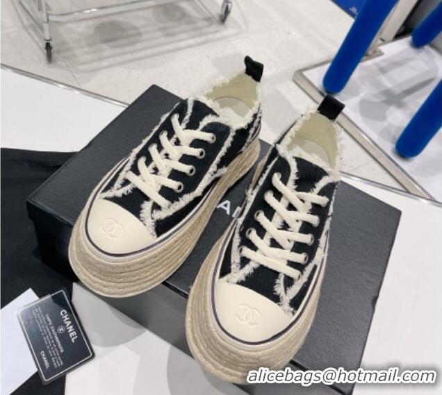 Classic Practical Chanel Canvas Platform Sneakers 5cm 030462 Black