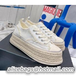 AAAAA Chanel Canvas Platform Sneakers 5cm 030462 White