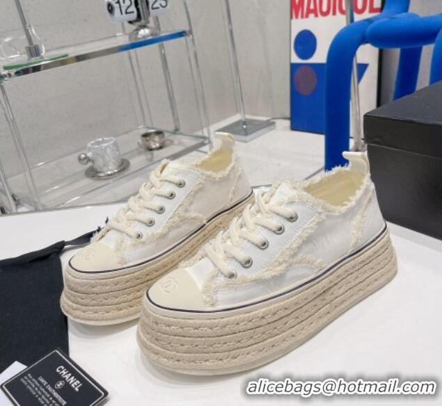 AAAAA Chanel Canvas Platform Sneakers 5cm 030462 White