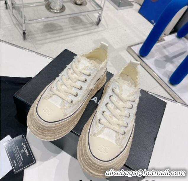 AAAAA Chanel Canvas Platform Sneakers 5cm 030462 White