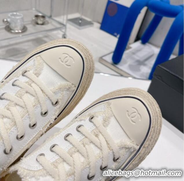 AAAAA Chanel Canvas Platform Sneakers 5cm 030462 White