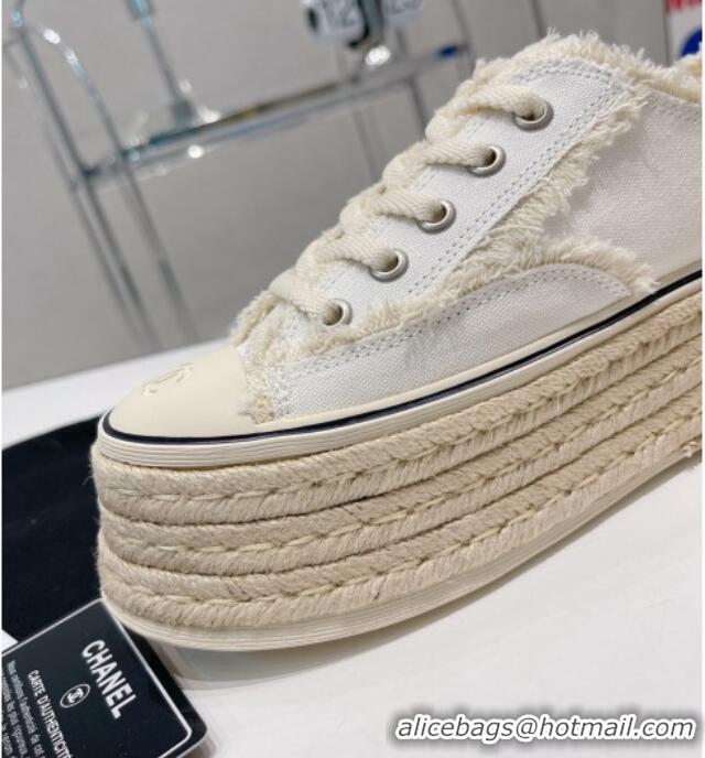 AAAAA Chanel Canvas Platform Sneakers 5cm 030462 White