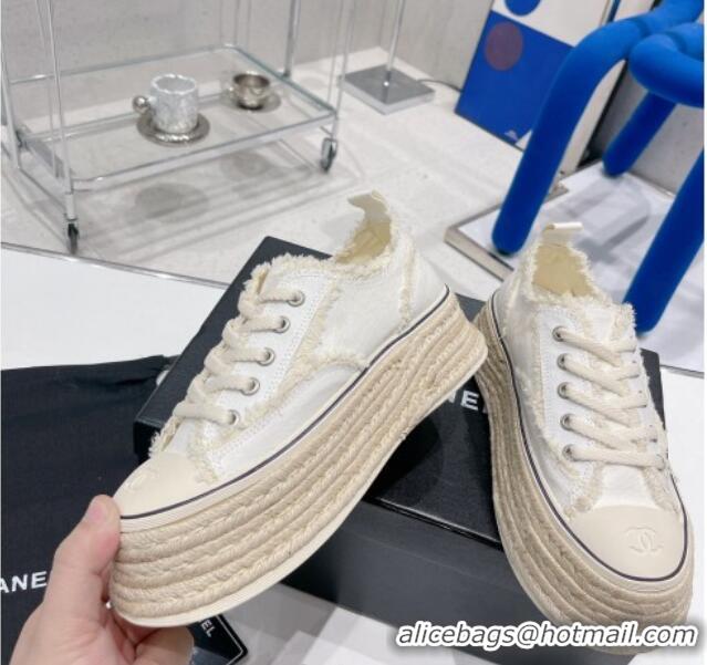 AAAAA Chanel Canvas Platform Sneakers 5cm 030462 White