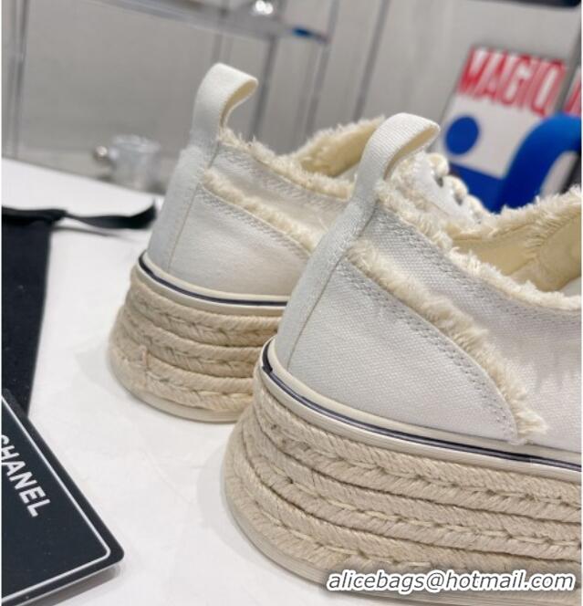 AAAAA Chanel Canvas Platform Sneakers 5cm 030462 White