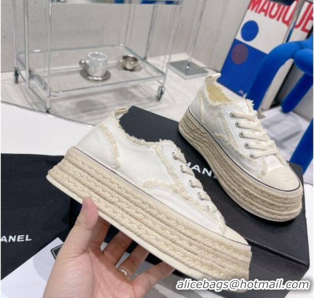 AAAAA Chanel Canvas Platform Sneakers 5cm 030462 White