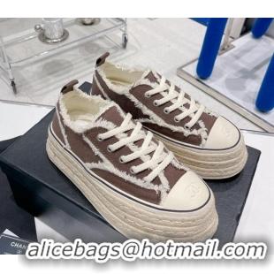 Charming Chanel Canvas Platform Sneakers 5cm Brown 030468