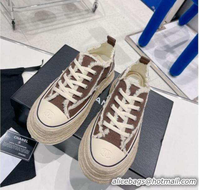 Charming Chanel Canvas Platform Sneakers 5cm Brown 030468