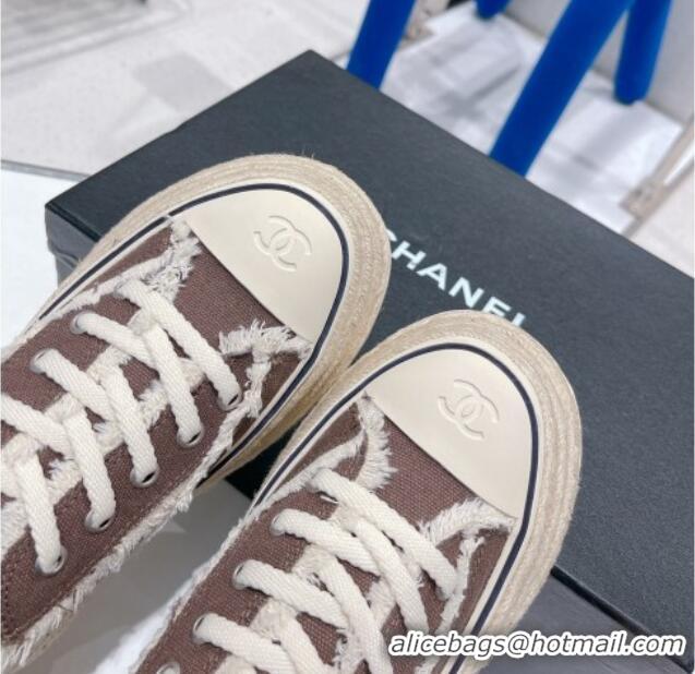 Charming Chanel Canvas Platform Sneakers 5cm Brown 030468