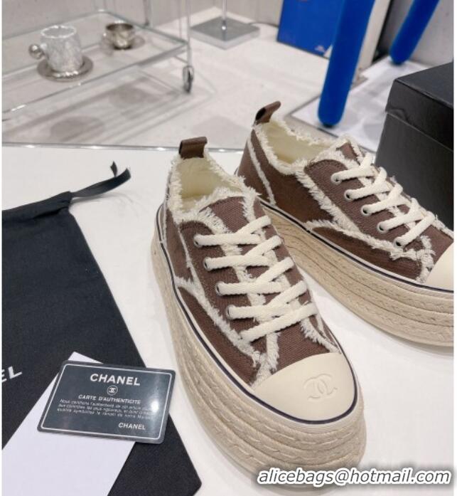 Charming Chanel Canvas Platform Sneakers 5cm Brown 030468