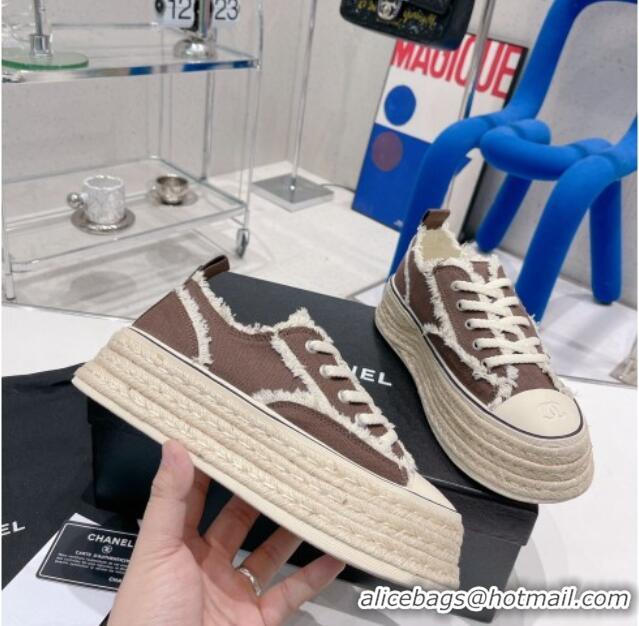 Charming Chanel Canvas Platform Sneakers 5cm Brown 030468