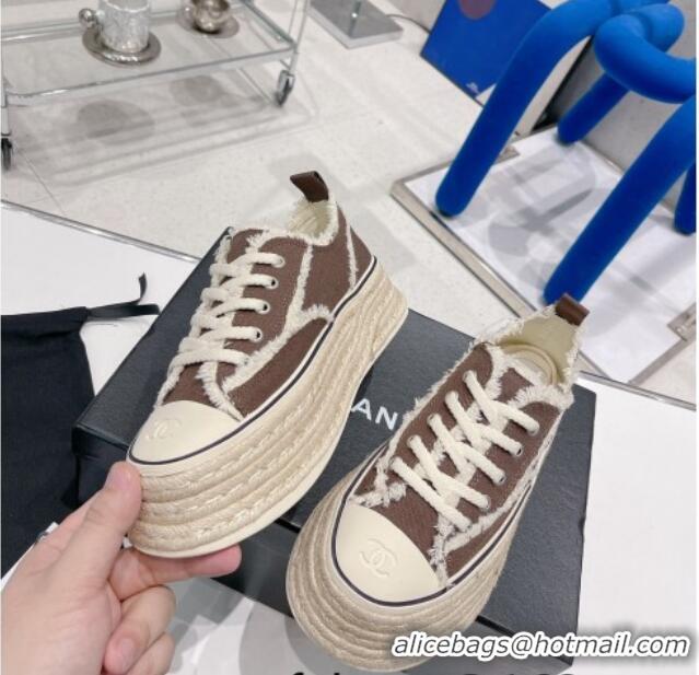 Charming Chanel Canvas Platform Sneakers 5cm Brown 030468