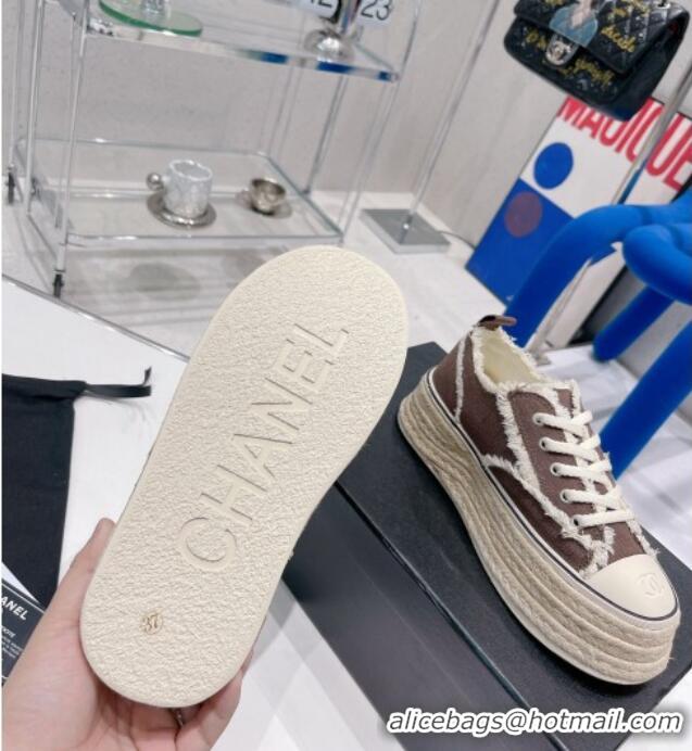 Charming Chanel Canvas Platform Sneakers 5cm Brown 030468