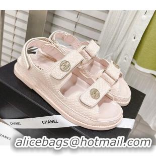 Trendy Design Chanel Stone Embossed Strap Sandals G35927 Light Pink