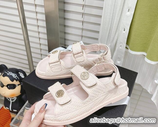 Trendy Design Chanel Stone Embossed Strap Sandals G35927 Light Pink