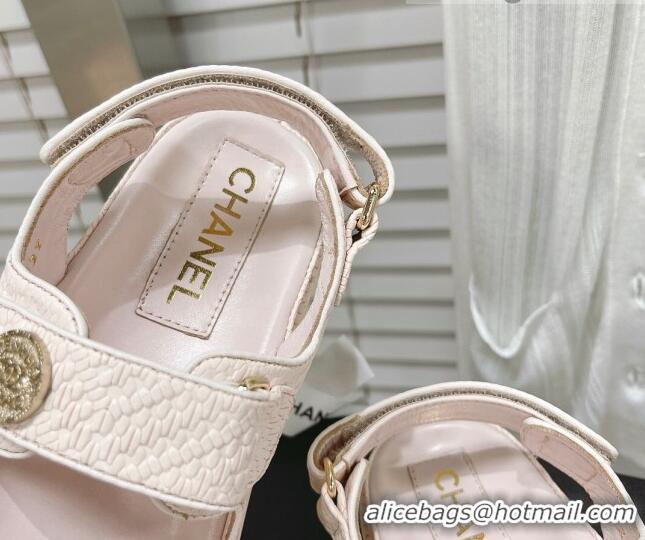 Trendy Design Chanel Stone Embossed Strap Sandals G35927 Light Pink