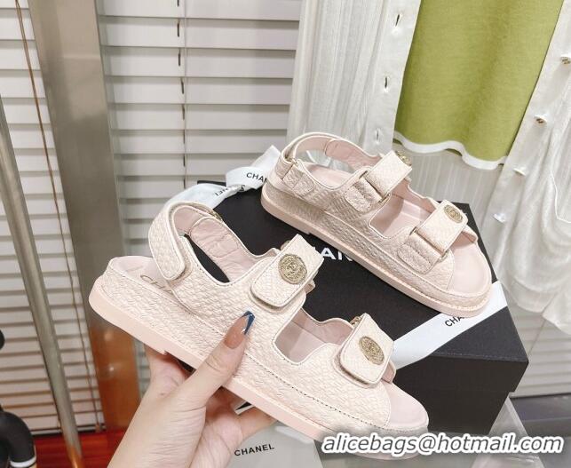 Trendy Design Chanel Stone Embossed Strap Sandals G35927 Light Pink