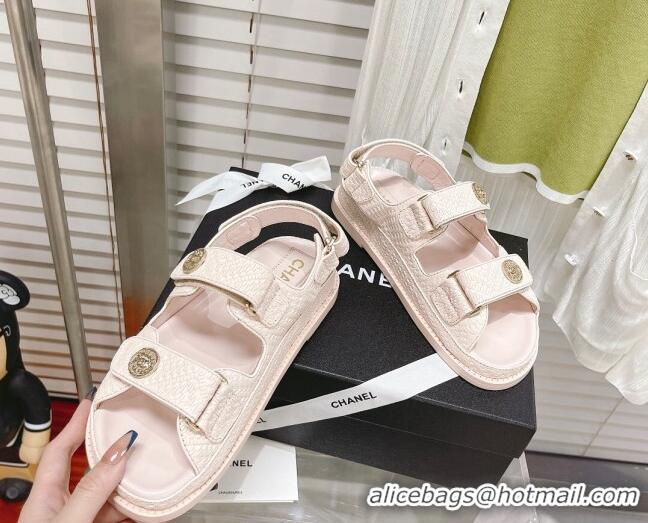 Trendy Design Chanel Stone Embossed Strap Sandals G35927 Light Pink