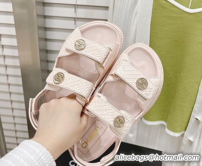 Trendy Design Chanel Stone Embossed Strap Sandals G35927 Light Pink