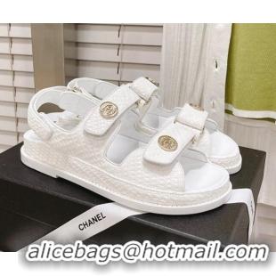 Top Quality Chanel Stone Embossed Strap Sandals G35927 Chalk White