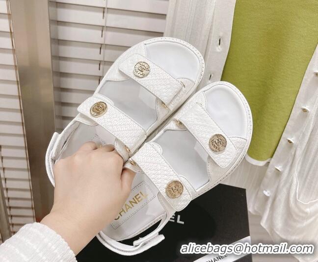 Top Quality Chanel Stone Embossed Strap Sandals G35927 Chalk White