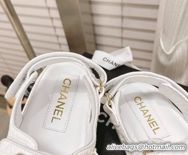 Top Quality Chanel Stone Embossed Strap Sandals G35927 Chalk White