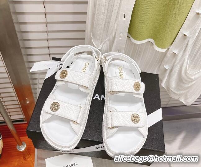 Top Quality Chanel Stone Embossed Strap Sandals G35927 Chalk White