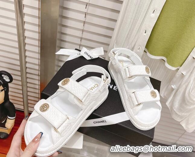 Top Quality Chanel Stone Embossed Strap Sandals G35927 Chalk White