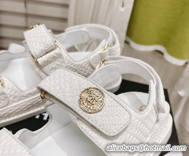 Top Quality Chanel Stone Embossed Strap Sandals G35927 Chalk White