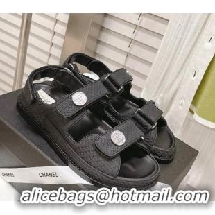 Best Price Chanel Stone Embossed Strap Sandals G35927 Black