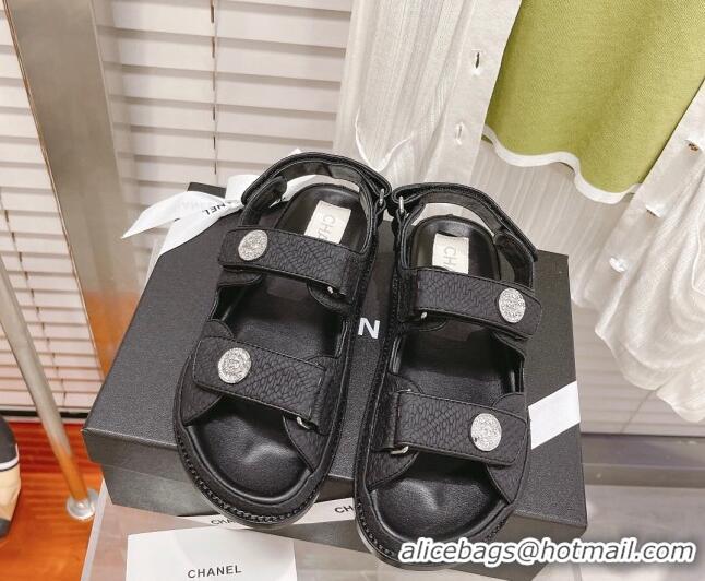 Best Price Chanel Stone Embossed Strap Sandals G35927 Black