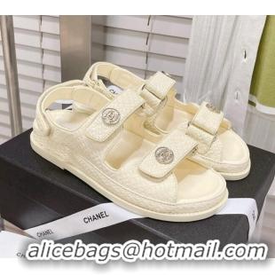 Good Product Chanel Stone Embossed Strap Sandals G35927 Apricot