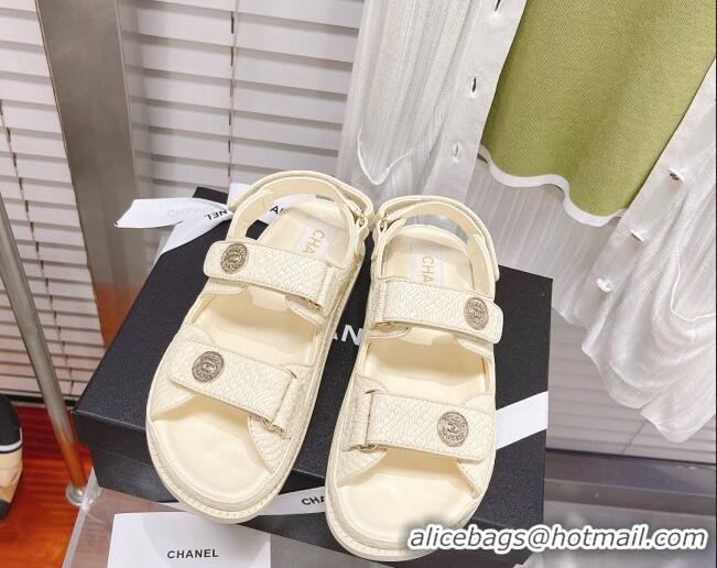 Good Product Chanel Stone Embossed Strap Sandals G35927 Apricot