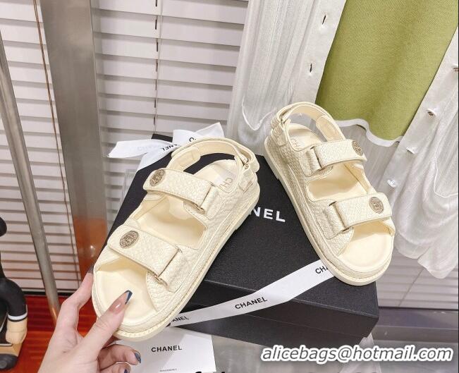 Good Product Chanel Stone Embossed Strap Sandals G35927 Apricot