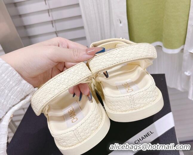 Good Product Chanel Stone Embossed Strap Sandals G35927 Apricot